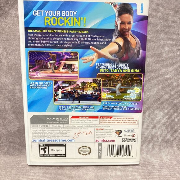 Zumba Fitness 2 Nintendo Wii Game + Belt Dance Fitness Exercise - Picture 4 of 4